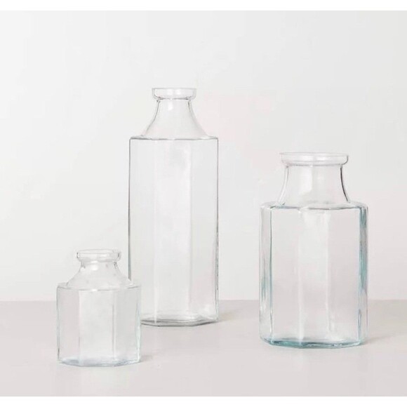 Octagonal Clear Glass Bottle Vase - Hearth & Hand with Magnolia - NEW - Picture 2 of 5